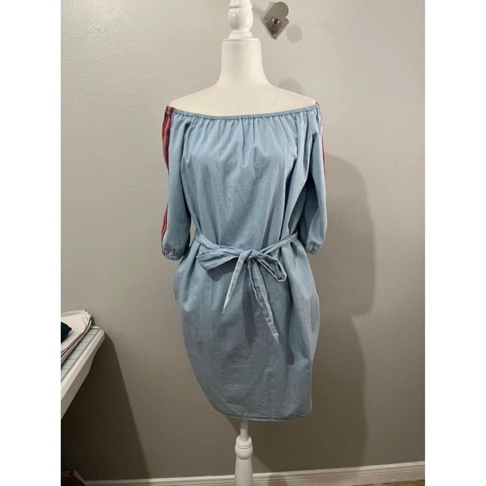 Buffalo David Bitton Jean Dress Aztec Style Sleeve Size Small